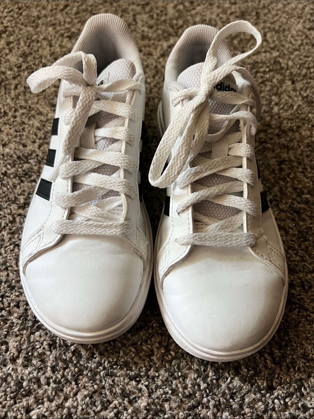 adidas Kids White Sneakers with Black Stripes